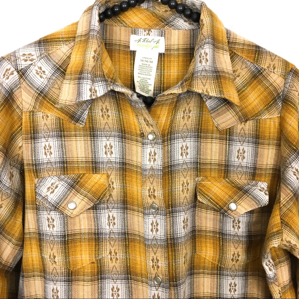 Wrangler yellow plaid pearl snap button down top